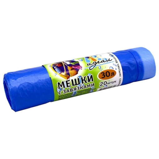 Мешки мусорные Идеал 30 л 51×60 см c завязками Голубые в рулоне 20 шт.