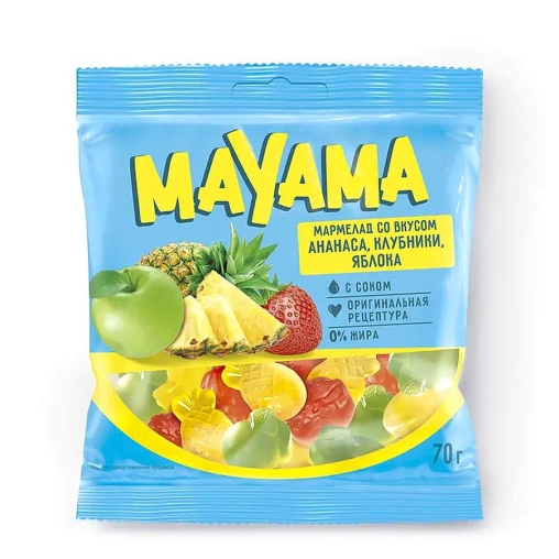 Мармелад жевательный Mayama Ананас Клубника Яблоко в форме ягод и фруктов 70 г