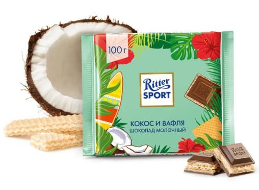 Шоколад Ritter Sport молочный Кокос и Вафля 100 г