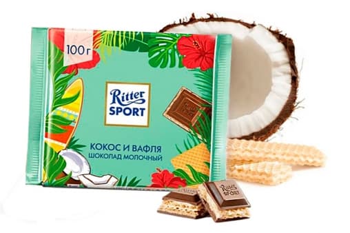 Шоколад Ritter Sport молочный Кокос и Вафля 100г