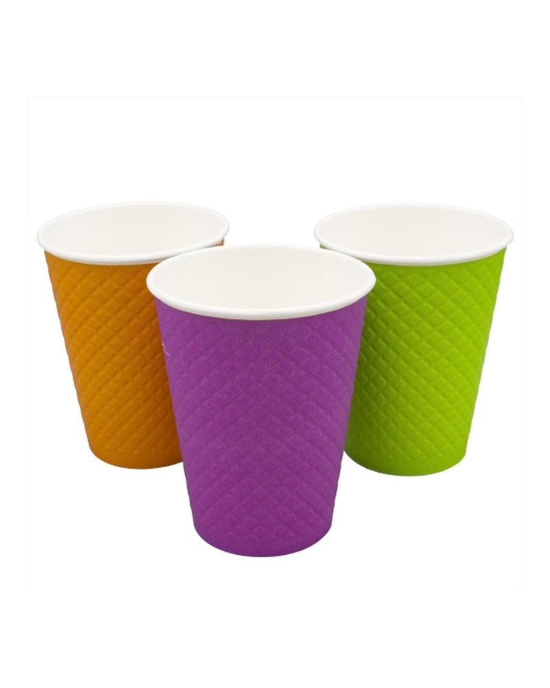Стакан бумажный 2сл. DW12, 300/355мл "Waffle Color" с конгревом (микс цветов) (х25/500)