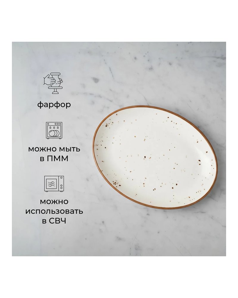 Блюдо «Париж» овальное фарфор ,L=25,B=19см белый,коричнев.