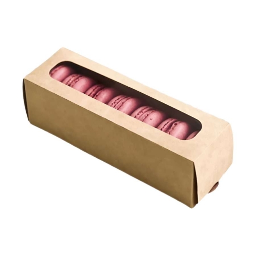 Коробка картонная для 6 макаронс DoECO MB 6 с окном белая /крафт 180×55×55 мм