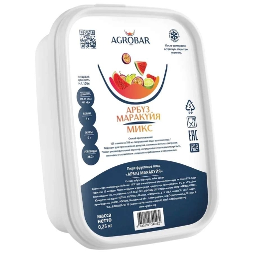Пюре замороженное Agrobar Микс Арбуз Маракуйя 250 г