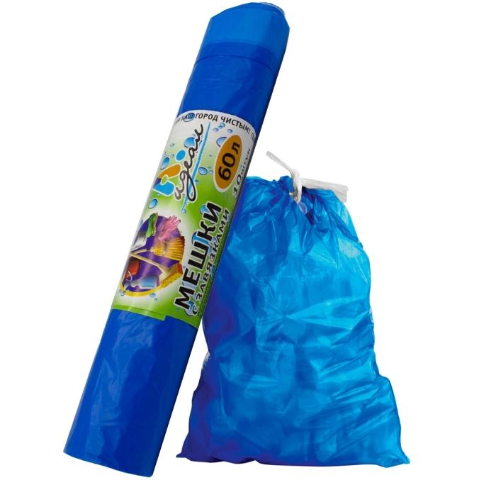 Мешки мусорные 60 л 60×70 см c завязками Голубые в рулоне 10 шт.