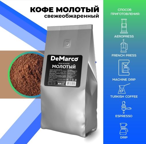 Кофе молотый DeMarco Fresh Roast 500 г