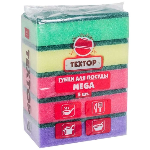 Губки для мытья посуды Textop Mega 115×75×32 мм 5 шт.