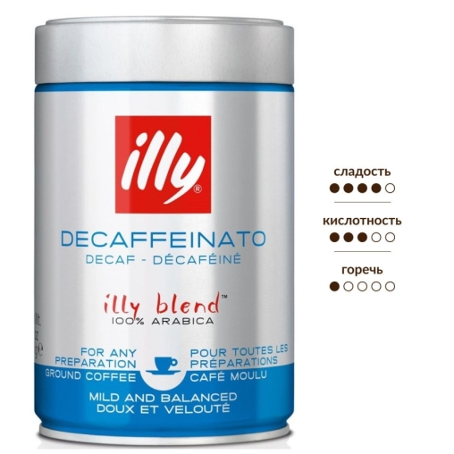 Кофе молотый illy Decaffeinato без кофеина 250 г в жестяной банке