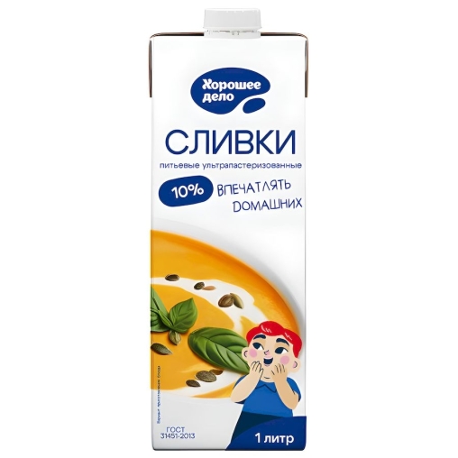 Сливки Хорошее Дело 10% тетрапак с крышкой 1000 мл