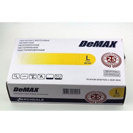 Перчатки DeMax смотровые латекс неопудр. р. L 100 шт