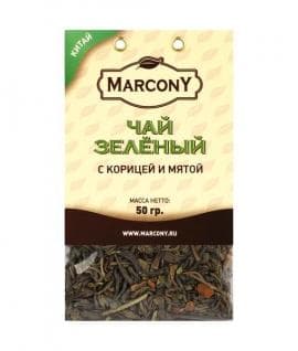 Чай листовой Marcony зеленый с корицей и мятой 50г