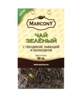 Чай листовой Marcony зеленый с гвоздикой, лавандой и незабудкой 50г