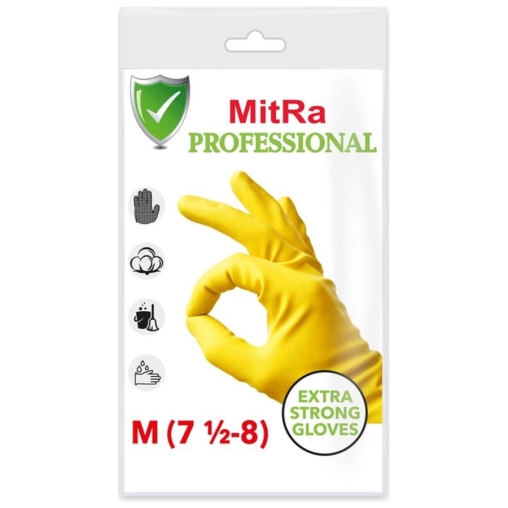 Перчатки хозяйственные латексные Mitra Professional с хлопковым напылением Желтые, пара р-р M Перчатки хозяйственные латексные Mitra Professional с хлопковым напылением Желтые, пара р-р M