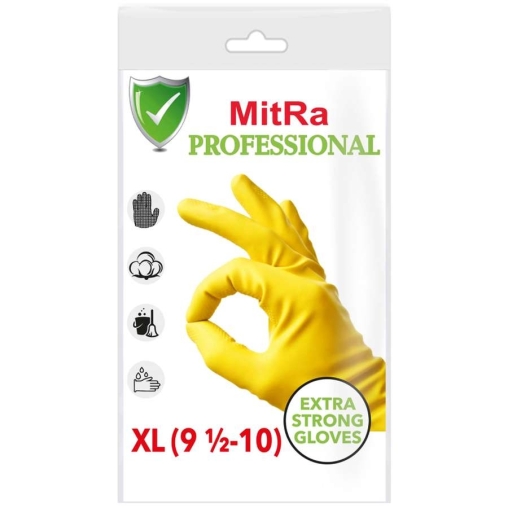 Перчатки хозяйственные латексные Mitra Professional с хлопковым напылением Желтые, пара р-р XL Перчатки хозяйственные латексные Mitra Professional с хлопковым напылением Желтые, пара р-р XL
