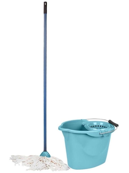 Швабра МОП 110 см с веревочной насадкой из хлопка Voque с ведром 12 л с отжимом