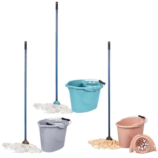 Швабра МОП 110 см с веревочной насадкой из хлопка Voque с ведром 12 л с отжимом