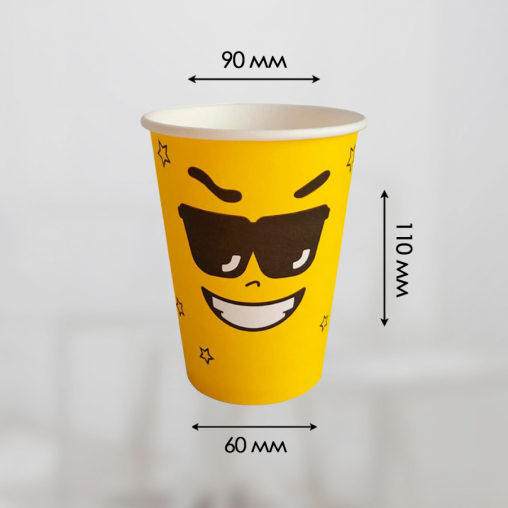 Бумажный стакан Ecopak Emoji желтый d=90 350 мл