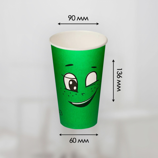 Бумажный стакан Ecopak Emoji зеленый d=90 450 мл