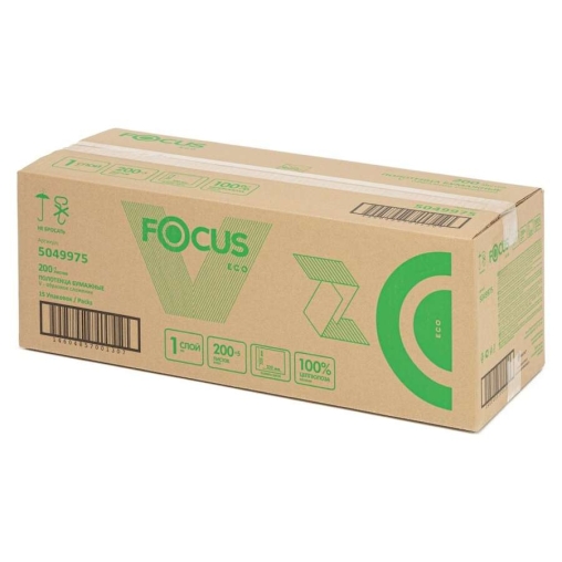 Полотенца бумажные Focus Eco листовые V-сложение 1-слойные 23×20.5 см 200 л.
