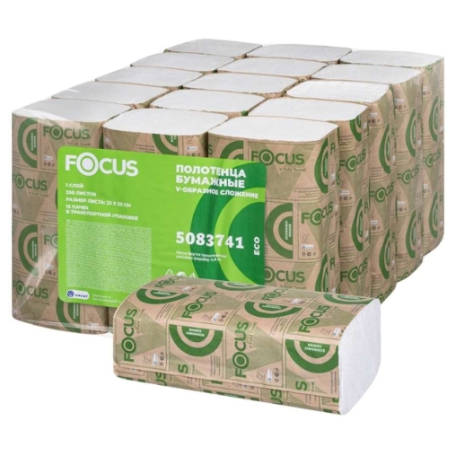 Полотенца бумажные Focus Eco листовые V-сложение 1-слойные 23×23 см 250 л.
