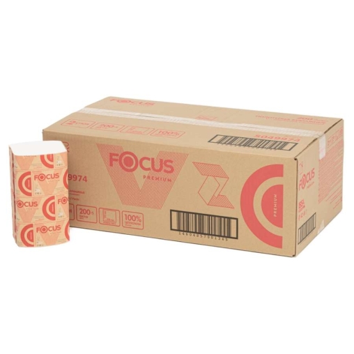Полотенца бумажные Focus Premium листовые V-сложение 2-слойные 23×20.5 см 200 л.