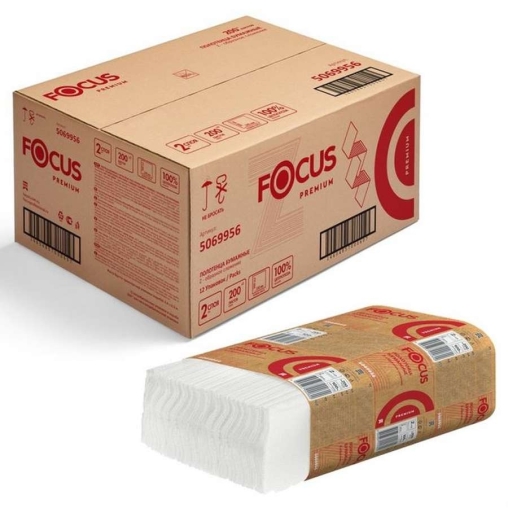 Полотенца бумажные Focus Premium листовые Z-сложение 2-слойные 24×20 см 200 л.