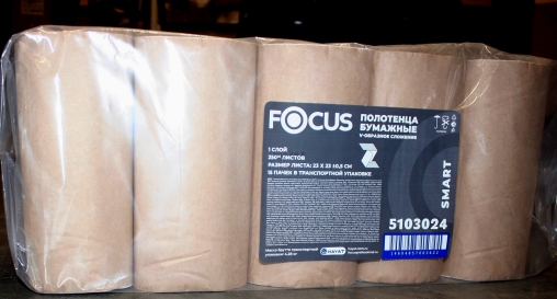 Полотенца бумажные Focus ECO SMART листовые V-сложение 1-слойные 23×23 см 250 л.