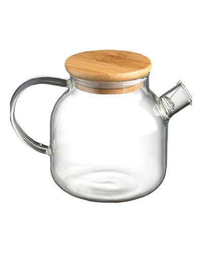 Чайник заварочный стеклянный с деревянной крышкой 500 мл Прозрачный