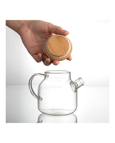 Чайник заварочный стеклянный с деревянной крышкой 500 мл Прозрачный