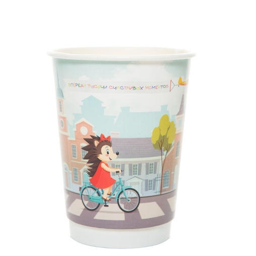 Стакан бумажный 2-слойный Глянцевый ЁЖИКИ d=90 350 мл