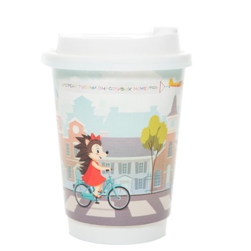 Стакан бумажный 2-слойный Глянцевый ЁЖИКИ d=90 350 мл