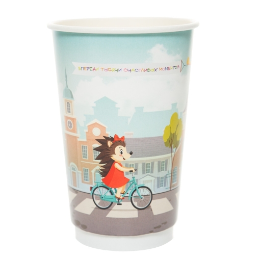 Стакан бумажный 2-слойный Глянцевый ЁЖИКИ d=90 450 мл