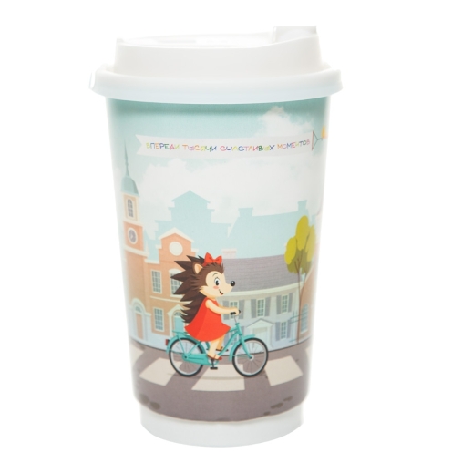 Стакан бумажный 2-слойный Глянцевый ЁЖИКИ d=90 450 мл