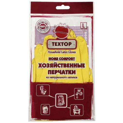 Перчатки хозяйственные Textop Home Comfort из натурального латекса, пара р-р L Перчатки хозяйственные Textop Home Comfort из натурального латекса, пара р-р L