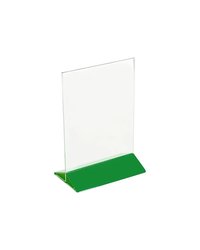 Подставка наст. д/меню А5 пластик ,H=220,L=155,B=95мм прозр.,зелен.