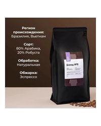 Кофе в зернах «Бленд №8» для эспрессо (Арабика Уганда 60%/ Робуста Вьетнам 40%) 1кг