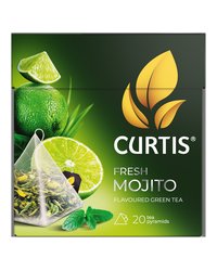 Чай зеленый в пирамидках CURTIS "Fresh Mojito" 20 пирамидок, с ароматом мохито, мятой, цедрой цитрусовых и лемонграссом, фруктовый ароматизированный