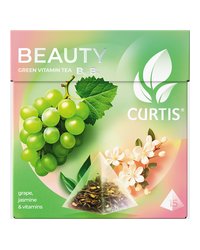 Чай зеленый в пирамидках CURTIS "Beauty" 15 пирамидок, с кусочками винограда и витаминами В6, В9, фруктовый ароматизированный