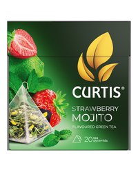 Чай зеленый в пирамидках CURTIS "Strawberry Mojito" 20 пирамидок, с ароматом лайма, клубники и мятой, фруктовый ароматизированный