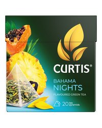 Чай зеленый в пирамидках CURTIS "Bahama Nights" 20 пирамидок, с кусочками спелого ананаса и ароматом экзотических фруктов, фруктовый ароматизированный