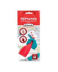 Перчатки хозяйственные латексные Komfi особо прочные, 2 цвета, европодвес (размер M) (х1/144) Китай
