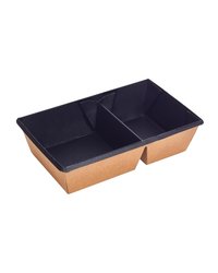 Контейнер бумажный 2х секц. без крыш. 800мл 200х120х50мм OneClick Bottom 800B/b BLACK цвет Черный (х300)