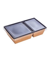 Контейнер бумажный 2х секц. без крыш. 800мл 200х120х50мм OneClick Bottom 800B/b BLACK цвет Черный (х300)