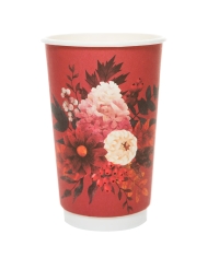 Стакан бумажный 2-слойный ProstoKap Цветы красный d=90 450 мл