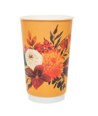 Стакан бумажный 2-слойный ProstoKap Цветы желтый d=90 450 мл