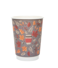 Стакан бумажный 2-слойный ProstoKap Осень Листья СЕРЫЙ d=90 350 мл