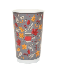 Стакан бумажный 2-слойный ProstoKap Осень Листья СЕРЫЙ d=90 450 мл