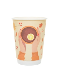 Стакан бумажный 2-слойный ProstoKap Осень-руки охра d=90 350 мл