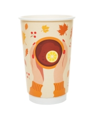 Стакан бумажный 2-слойный ProstoKap Осень-руки охра d=90 450 мл