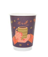 Стакан бумажный 2-слойный ProstoKap Осень-руки фиолетовый d=90 350 мл